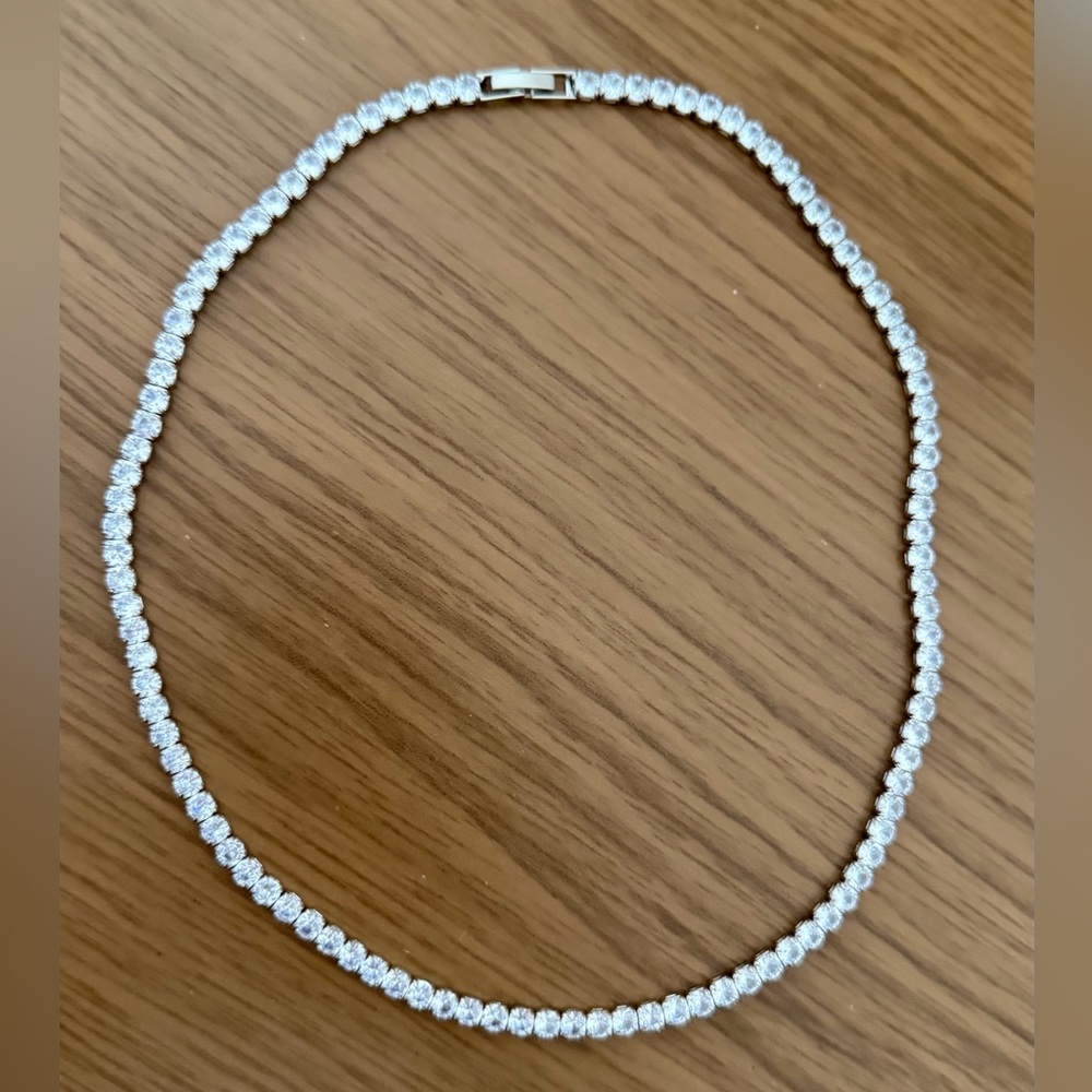 Swarovski Clear Crystal Tennis Necklace in Silver Tone
